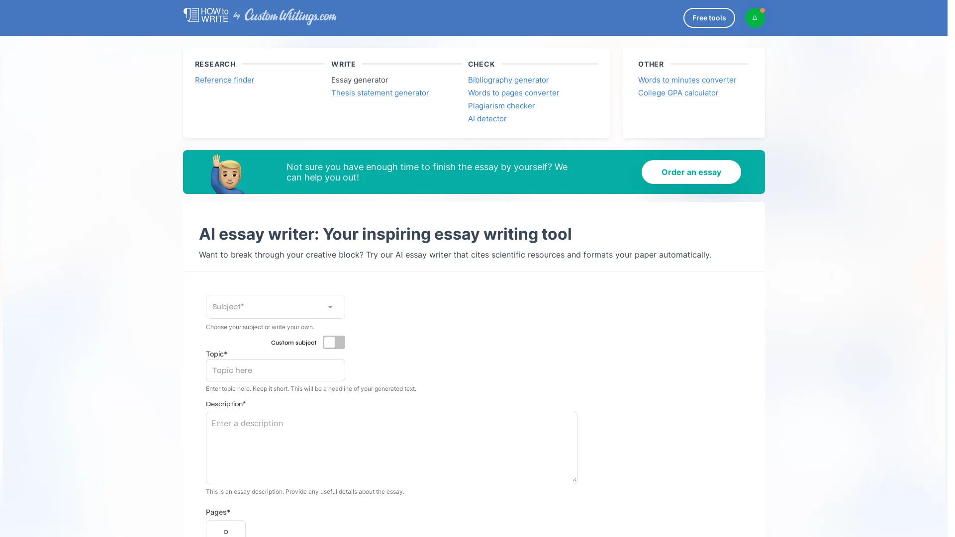 CustomWritings AI Essay Writer
